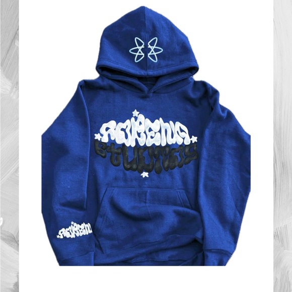 Royal Blue Manfinity EMRG Men's Letter Printed Hooded Casual Sweatshirt - Picture 4 of 4